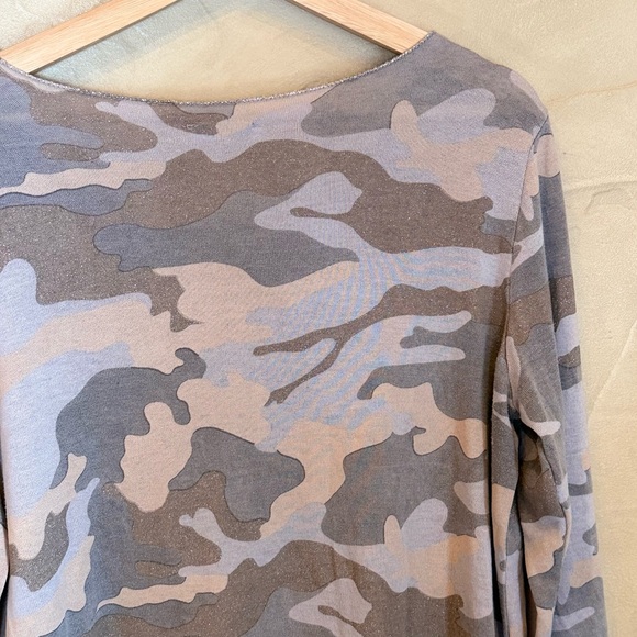 Italian-Made Shimmer Camo Long Sleeve Top | Soft Neutral Palette - Picture 7 of 9
